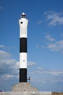 black and white Dungeness Lighthouse at sky, uk, england, kent