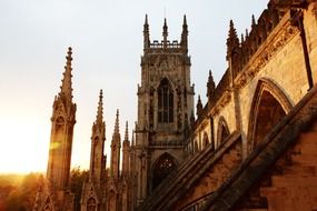 spires of york minster at sunset, uk, england