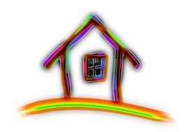 rainbow colored outline of house, abstract logo