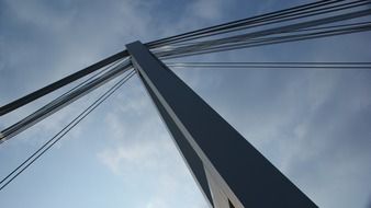 pillar and ropes of suspended bridge, germany, ludwigshafen