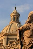 stone sculpture at dome of cathedral, italy, sicily, catania