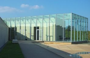 transparent glass facade of modern building, germany, neuss