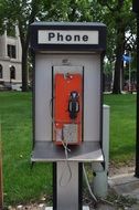 phone booth on street in city, usa, illinois, pekin