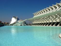 futuristic buildings at pond in City of Arts and Sciences, spain, valencia