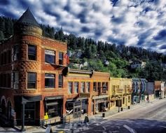 landscape of hotel on old street, usa, south dakota, deadwood