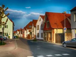 village houses on street, germany, hassloch
