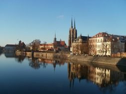 panorama of old city at river, poland, wroclaw