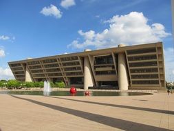 modern city hall building on plaza, usa, texas, dallas