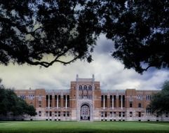 William Marsh Rice University building at cloudy summer day, usa, texas, houston