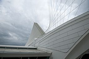 futuristic roof of milwaukee art museum at clouds, fragment, usa, Wisconsin