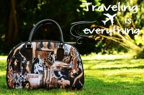 travel bag on the background of beautiful nature