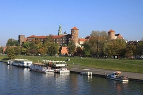 Wawel castle at vistula river, poland, krakow