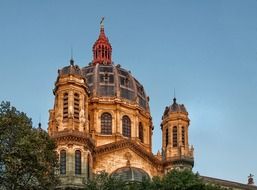 domes of catholic Church of St. Augustine at sky, france, paris