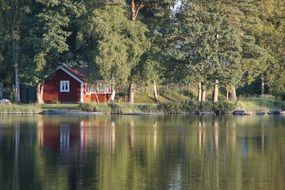 peaceful landscape of house by the lake in Smaland