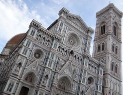 Cattedrale di Santa Maria del Fiore, fragment of facade at sky, italy, tuscany, florence