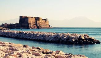 medieval Castel dell’Ovo at sea, italy, naples