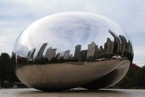 curved skyline of city, reflection on bean, usa, illinois, chicago