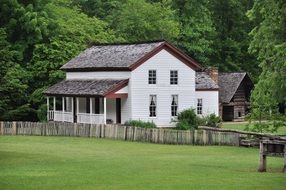 old fenced wooden building at forest, usa, Tennessee, Great Smoky Mountains National Park, cades cove