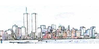 new york cityscape with twin towers, digital art