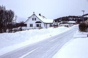 winter road in a village in iceland