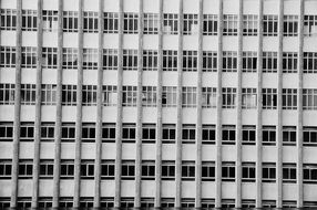 rows of window on striped facade