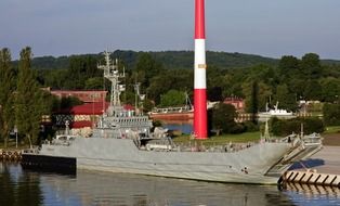 navy ship in harbor at summer, poland