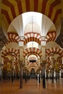 columns and striped arches, interior of mosque