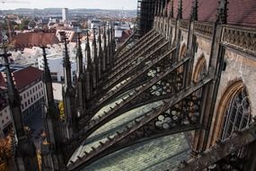 flying buttresses of ulm cathedral at cityscape, germany, munich