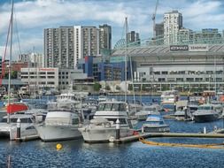 boats in port at city, australia, melbourne