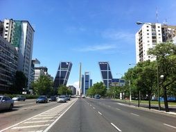 traffic on wide avenue in city, spain, madrid, Paseo de la Castellana