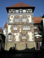 old half timber framed building with beautiful painted facade, germany, constance