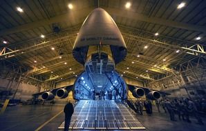 people in hangar of stewart air national guard base at plane, usa, new york, New Windsor