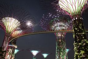 giant illuminated artifical trees at dark sky, singapore, Gardens by the Bay