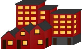 red houses with black roofs, illustration