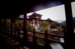 Temple near water in Punakha