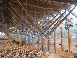 modern interior of parliament building, uk, scotland, edinburgh