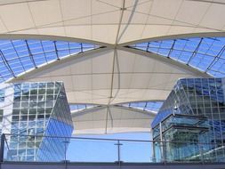 glass and steel roofing of terminal in airport, germany, munich