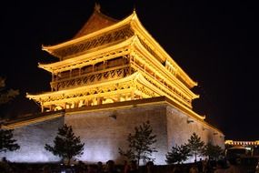 temple building at night, china, xian