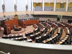 plenary hall in house of parliament, finland, helsinki