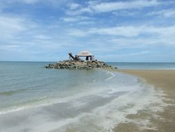 giant turtle, stone sculpture on beach, thailand