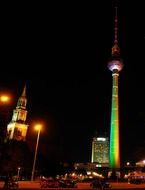 illuminated tv tower in city at night, germany, berlin