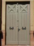 vintage entrance door with wrought iron handles, germany, st leon