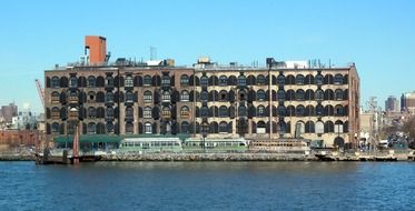 vintage trolleybuses on embankment, usa, new york city, brooklyn