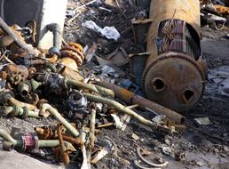 rusty pipes, metal trash outdoor