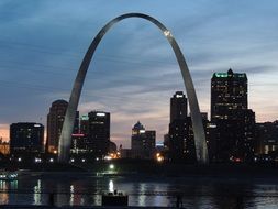 gateway to the west arch across mississippi river at dusk, usa, Missouri