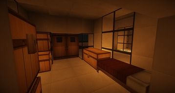 bedroom in modern house at night, minecraft, visualization