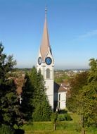 church tower green garden scenery