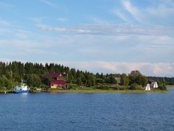 village on coast of ladoga lake at summer, russia