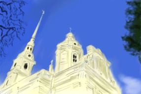 top of church at sky, digital art