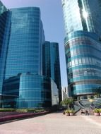 shiny glass facades in big city, china, hong kong